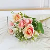 Ramo de Flores Artificiales de Seda Rosa Estilo Óleo, Decoración de Sala de Estar, Decoración de Boda, Arreglo Floral Pastoral, Fabricante Mayorista de Arreglos Florales