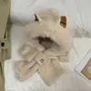 Chapéu e Cachecol Protetor de Pelúcia com Orelhas de Cachorro Fofas, Tudo-em-Um, Chapéu Lei Feng para Mulheres no Outono e Inverno, Rosto Pequeno e Conjunto Quente de Duas Peças