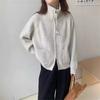 Cardigan de Tricô Casual Simples de Gola Alta com Zíper Duplo, Novo Lançamento Outono e Inverno, Jaqueta Suéter Versátil Solta e Relaxada Feminina