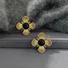 Pendientes de Botón Florales Pesados Vintage de Nuevo Nicho Estilo Europeo y Americano Pendientes de Ónice Negro Joyería para Mujer Aguja de Plata S925 Regalo