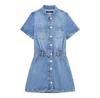 Estilo europeu e americano feminino novo estilo lapela abotoado mini camisa estilo slim fit versátil vestido jeans curto