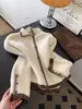 Cárdigan de punto grueso, color albaricoque, de manga larga, con diseño de color contrastante, estilo coreano, para mujer, adecuado para otoño