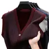 Chaleco cárdigan de punto grueso con forro de polar para hombre, para hombres de mediana edad y mayores, popular camisa base de primavera y otoño