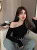 Camiseta de Manga Larga con Hombros Descubiertos para Mujer, Primavera, Dulce, Picante, Sexy, Camiseta Básica de Hombros Descubiertos, Corte Ajustado, Adelgazante, Diseño de Hombros, Top
