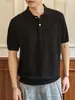 Camisa Polo de Punto de Color Sólido Estilo Japonés para Hombre, Seda de Hielo Transpirable de Manga Corta, Caída Suelta y Cómoda, Camisa de Punto Casual de Negocios para Hombre