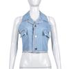 9492TD Nazada Denim Chaleco de Cintura Alta Comercio Exterior Europeo y Americano Pecho Envuelto Cuello Colgante Camisa Cuello de Camisa Lazo Cintura Top Ropa de Mujer