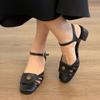 Sandalias Francesas de Punta Descubierta para Mujer Primavera y Verano Nuevo Estilo con Tacón Grueso Cómodas Zapatos Romanos a la Moda