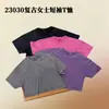 230g Para Mujer Super Corta Manga Corta Peso Pesado Algodón Puro Lavado Vintage Holgada Hombro Caído Mayoreo