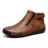 Botas Masculinas Transfronteiriças Primavera e Outono Tamanho Grande Zíper Lateral Botas Masculinas de Couro Outdoor Casual Costuradas à Mão Cano Médio Sapatos Masculinos