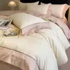 Conjunto de cama de luxo de alta qualidade com quatro peças de algodão de fibra longa, lençol e capa de edredom 100% algodão, conjunto de cama totalmente em algodão para dormitórios estudantis, conjunto de três peças