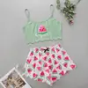 Chaleco Fino sin Mangas Cruzado Europeo y Americano Top Halter Shorts Ropa para el Hogar Traje de Dos Piezas Pijama Estampado para Mujer Paja