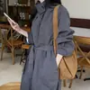 Casaco trench coat feminino de alta qualidade outono e inverno Dongdaemun coreano estilo coreano gola alta abotoado solto comprimento médio