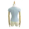 Camiseta Redonda para Mujer con Mangas Cortas Volantes, Camiseta Deportiva Base de Manga Corta, Verano Hielo-Frío Elástica Ajustada Estilo Americano