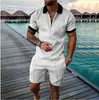 Traje de hombre europeo y americano transfronterizo nuevo verano cremallera caliente manga corta polo impresión digital 3D shorts casuales