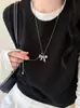 Collar con Colgante de Lazo de Cordón de Cuero Estilo Coreano Lujo Ligero Gama Alta Moderno Cadena Sencilla para Suéter Collar con Sentido de Diseño de Nicho