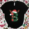 Camiseta Navideña para Mujer con Gráfico de Letra A-Z, Estampado de Letra de Papá Noel, Top Casual para Fiesta Navideña