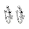 Brinco de Clipe Estrela de Diamante Feminino Estilo Coreano para o Dia a Dia Sem Furos na Orelha Design Único Clipe de Orelha Estrela com Gota Preta