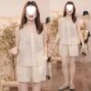 Traje de Algodón y Lino para Mujer en Verano Talla Extra Gordo mm Holgado Cubre Vientre Look Adelgazante Top sin Mangas Shorts Casuales de Pierna Ancha Conjunto de Dos Piezas