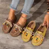 Otoño 2025 Talla Grande Comercio Exterior Casual Nuevos Mocasines para Mujer Transfronterizos Gamuza Con Cordones Punta Redonda Zapatos de Suela Gruesa Retro Bordados