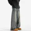 Jeans americano retrô lavado e desgastado masculino estilo primavera e outono 2025 nova marca da moda calças compridas largas de perna reta soltas