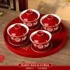 Tazas de Té para Brindis de Boda, Tazas y Cuencos de Pareja Dragón y Fénix, Juego de Cuenco y Palillos de Boda, Juego de Té Rojo para Novios