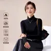Camiseta de Manga Larga para Mujer en Invierno, Forro Doble Cara de Felpa y Engrosada, Adecuada como Prenda Exterior, Corte Ajustado, Terciopelo Alemán Cepillado, Cuello Alto, Camiseta Base de Capa Interior
