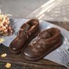 Divisão de Couro Cortado 21 Novo Couro Genuíno Sapatos Femininos Salto Baixo Primavera e Outono Retro Artístico Lace-up Bico Redondo Sapatos de Camada Única Planos