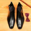 [Pré-Venda Indisponível] Botas de Couro de Cano Alto de Inverno para Homens, Calçados Formais de Negócios, Botas de Couro Genuíno com Bico Fino e Polimento Colorido Britânico para Homens