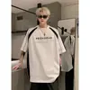 Camiseta Masculina Plus Size Listrada Patchwork Manga Curta 100-150kg, Tamanho Grande, Corte Solto, Marca Fashion Trendy para Homens Bonitos