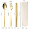 Talheres Portáteis de Aço Inoxidável Estilo Coreano Conjunto de Colher, Garfo e Hashi para Estudantes Conjunto de Presente de Três Peças para Viagem ao Ar Livre