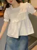 Camisa babydoll dulce y elegante con mangas abullonadas y volantes para mujer, nuevo estilo de verano, top holgado con mangas abullonadas que rejuvenece