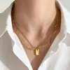 Collar con Colgante Cuadrado de Doble Capa, Venta Caliente Transfronteriza Europea y Americana, Collar de Doble Capa Moderno y Elegante para Mujer, Collar de Lujo Ligero de Gama Alta