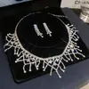 Aretes Colgantes y Collar de Flor de Circonita Brillante Estilo Corte Europeo y Americano, Cadena Ligera de Lujo Nicho para Clavícula, Joyería Exquisita Transfronteriza