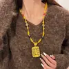 Colar com Pingente Quadrado Vazado e Contas Estilo Chinês Vintage Nova Corrente para Suéter de Luxo Leve Estilo Chinês