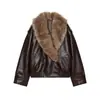 Chaqueta de mujer versátil de cuero sintético desmontable de estilo europeo y americano, cuello suelto, venta al por mayor transfronteriza europea y americana