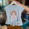 2026 Novo Estilo de Verão Conjunto de Shorts de Manga Curta para Meninas Algodão Casual e Estiloso Conjunto de Duas Peças para Crianças Pequenas e Médias Atacado e Varejo