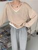 Blusa Tricô Gola V Color Block Falsa Duas Peças Outono Inverno Estilo Coreano Nova Solta Casual Versátil Suéter Justo Camisa Base