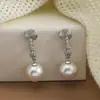 Elegantes Pendientes Largos de Perlas Estilo Francés Pendientes de Pinza Mosquitera Pendientes Chic de Lujo sin Agujero Pendientes de Botón de Nicho