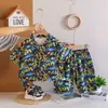 Conjunto de Camisa Estampado Hawaiano para Niños de Verano Conjunto de Dos Piezas de Camisa de Manga Corta y Shorts para Niños Venta al por Mayor Directa de Fábrica