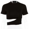 Estilo europeo y americano chicas sexys de verano para mujer cuello redondo manga corta sexy hueco camiseta para mujer top corto diseño con sentido de la exposición de cintura
