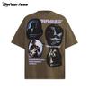 Camiseta de manga curta estilo hip hop rock retrô americano, masculina e feminina, moda verão, marca de rua, lavagem à água, antiga, solta, combinando, camiseta de casal