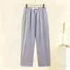 Pantalones de pijama de algodón puro para mujer, finos y holgados, adecuados para usar fuera, para madres de mediana edad, pantalones caseros de cuadros 100% algodón, estilo fino de verano