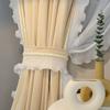 Cortina francesa de veludo creme para sala de estar, janela saliente, estudo, tatame, quarto, janela saliente, cortina de tecido vintage com renda para meninas
