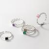 Anillo abierto de cadena de diamantes cuadrados coloridos de plata Naran S925 estilo coreano joyería de temperamento simple femenino R00418
