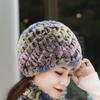 Gorro de Punto de Piel para Mujer Invierno Cálido Engrosado Combinable Piel de Conejo Rex Otoño e Invierno Sombrero para Señora de Mediana Edad