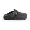 Versão de lã com aumento de altura, solado grosso, slip-on, quentes, com adição de lã fleece, feltro de lã, sapatos Birkenstock, sapatos fechados para mulheres, meio chinelos, sapatos peludos de algodão