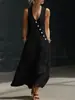 Moda de verano para mujer europea y americana 2026 transfronterizo sitio independiente de Amazon casual de vacaciones vestido tipo tank de lino sin mangas con cuello en V