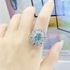 Anillo de Topacio Azul Cielo Natural de 3 Quilates para Mujer Voz Vibrante Base en Vivo Detección BIC Color Tesoro Anillo de Apertura