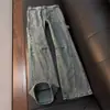 Calça Jeans Diagonal Preta Estilo Americano para Homens, Calça de Lenhador Workwear Lavada na Primavera, Calça de Barra Larga Reta com Vibe High Street
