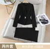 Venta al por mayor transfronteriza de atuendos profesionales marrones nuevos de otoño e invierno: Conjunto de dos piezas de blazer de manga larga y pantalón ancho para mujer, moderno